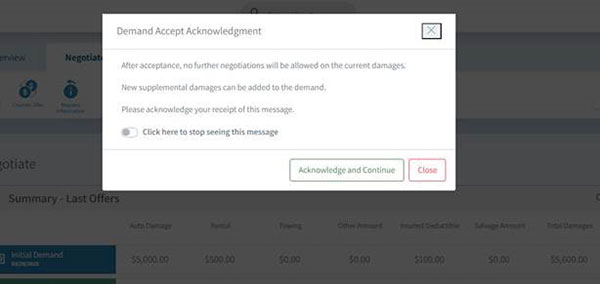 Screenshot of the Demand Accept Acknowledgment